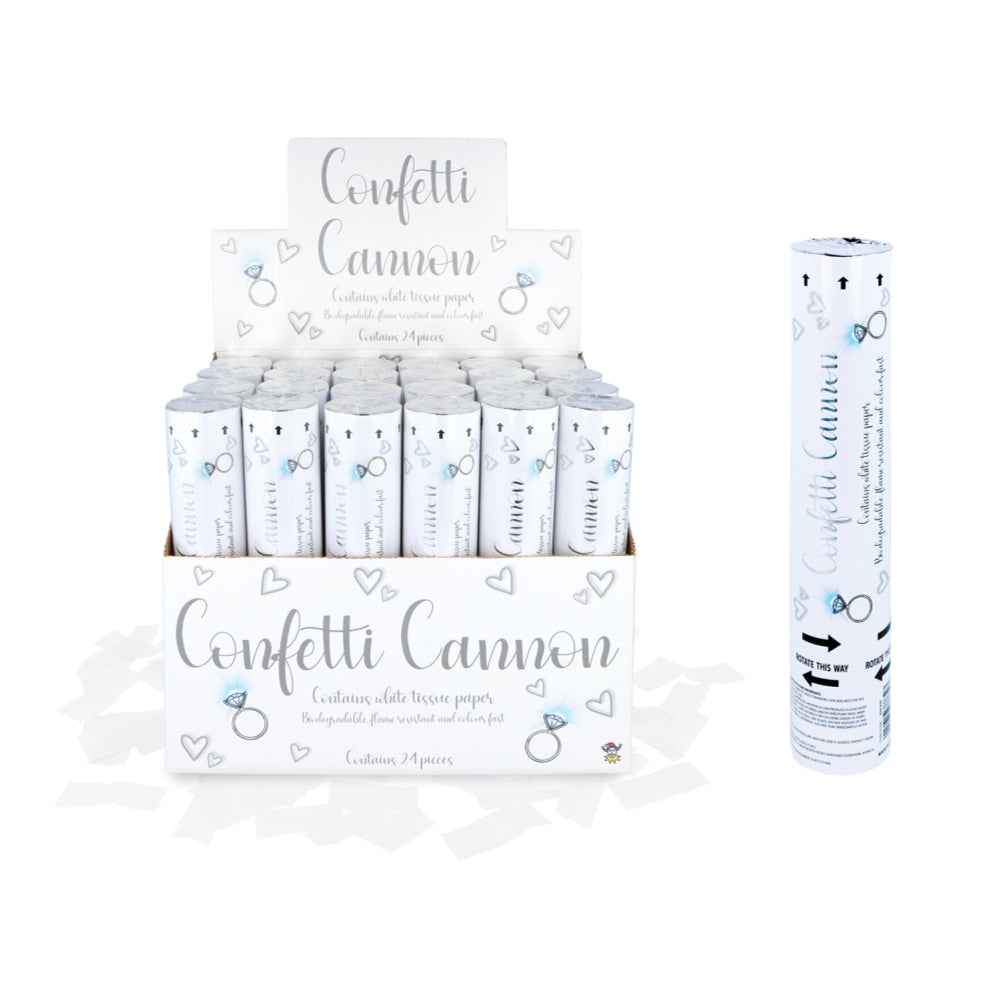 Pack of 24 White Paper Confetti Shooter 20cm