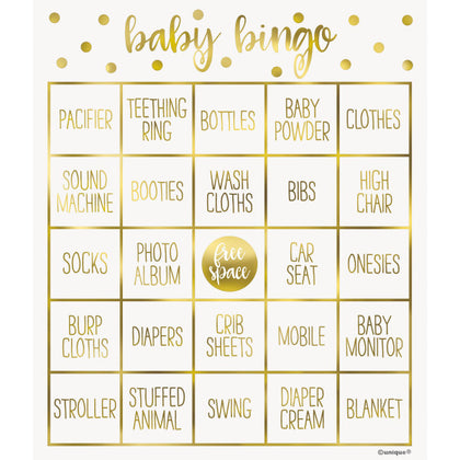 Gold Foil Stamped Baby Shower Bingo Kit for 8