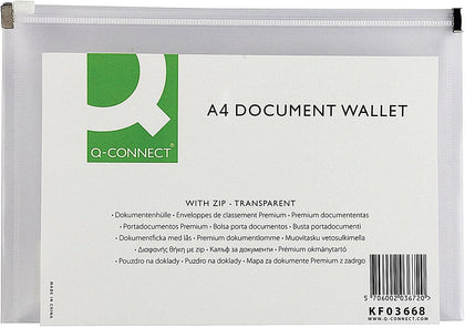 Pack of 10 A4 Transparent Document Zip Wallets