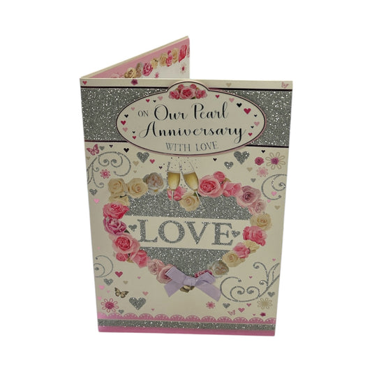 On Our Pearl Anniversary Neutral Traditional Floral Heart Card