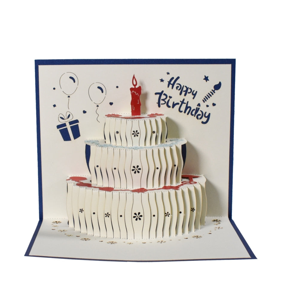 Blue Fruit Cake Design 3D Pop Up Birthday Card