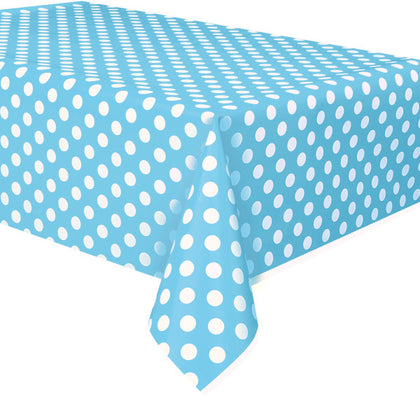 Powder Blue Dots Rectangular Plastic Table Cover, 54