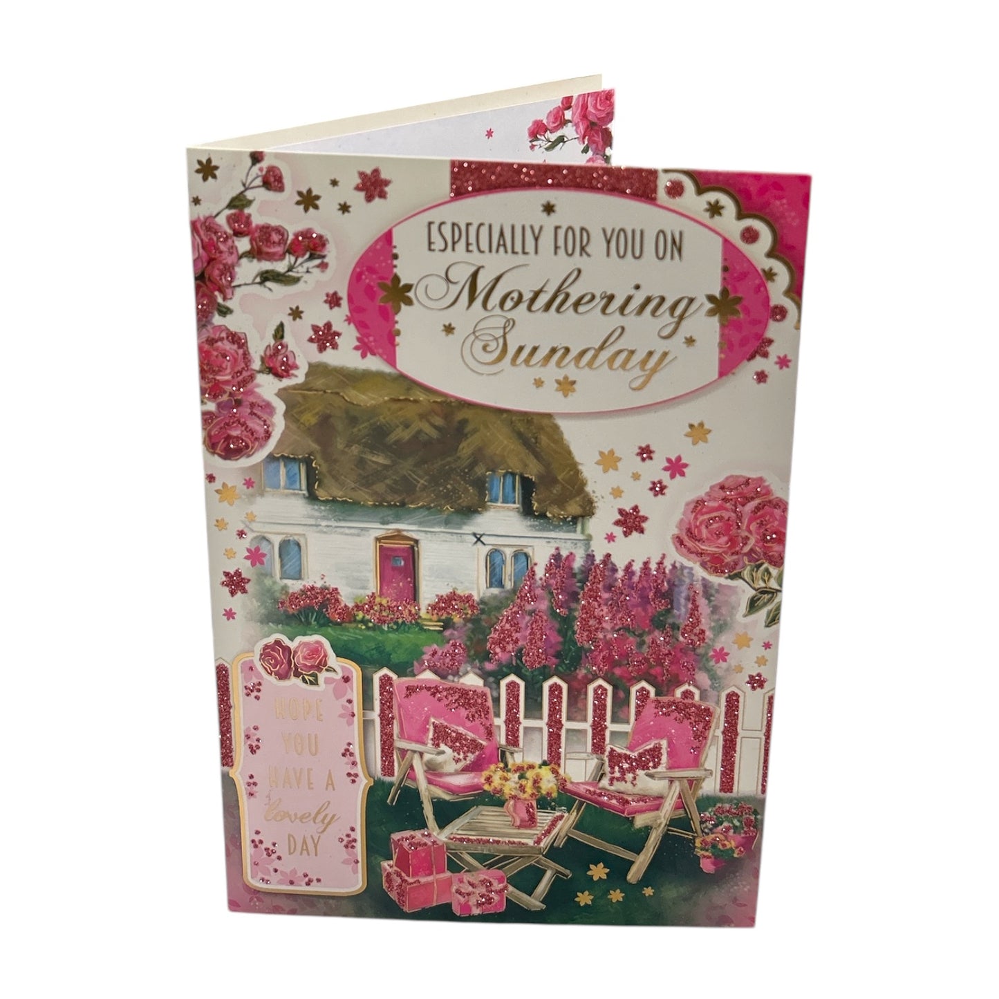 Mothering Sunday Beautiful House and Pink Flowers Design Mother's Day Card