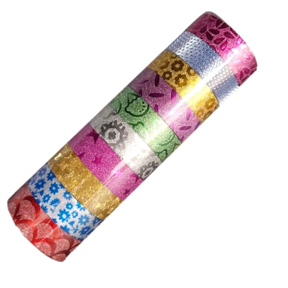 Pack of 10 Colourful Adhesive DIY Glitter Tapes 15mm x 3m 