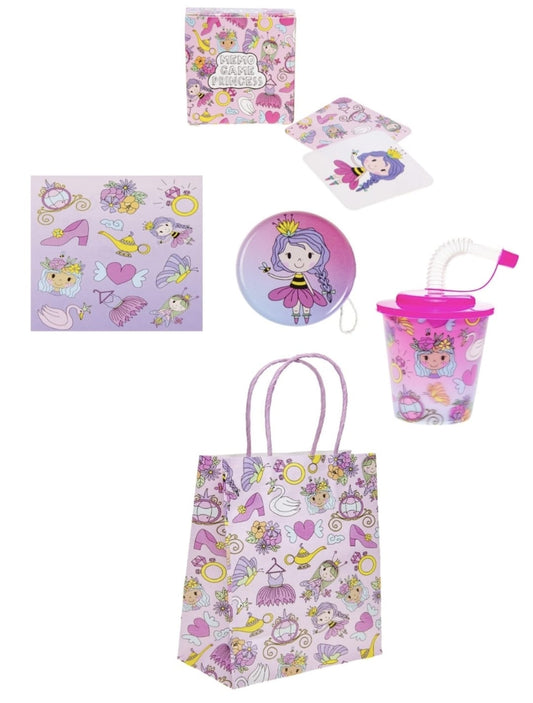 Pack of 10 Pre Filled Princess Theme Kids Party Favour Bags – Gift Bags with Reusable Cup & Themed Toys
