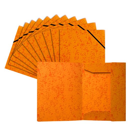 Pack of 12 A4 Orange Card 3 Flap Folders With Elastic Closure