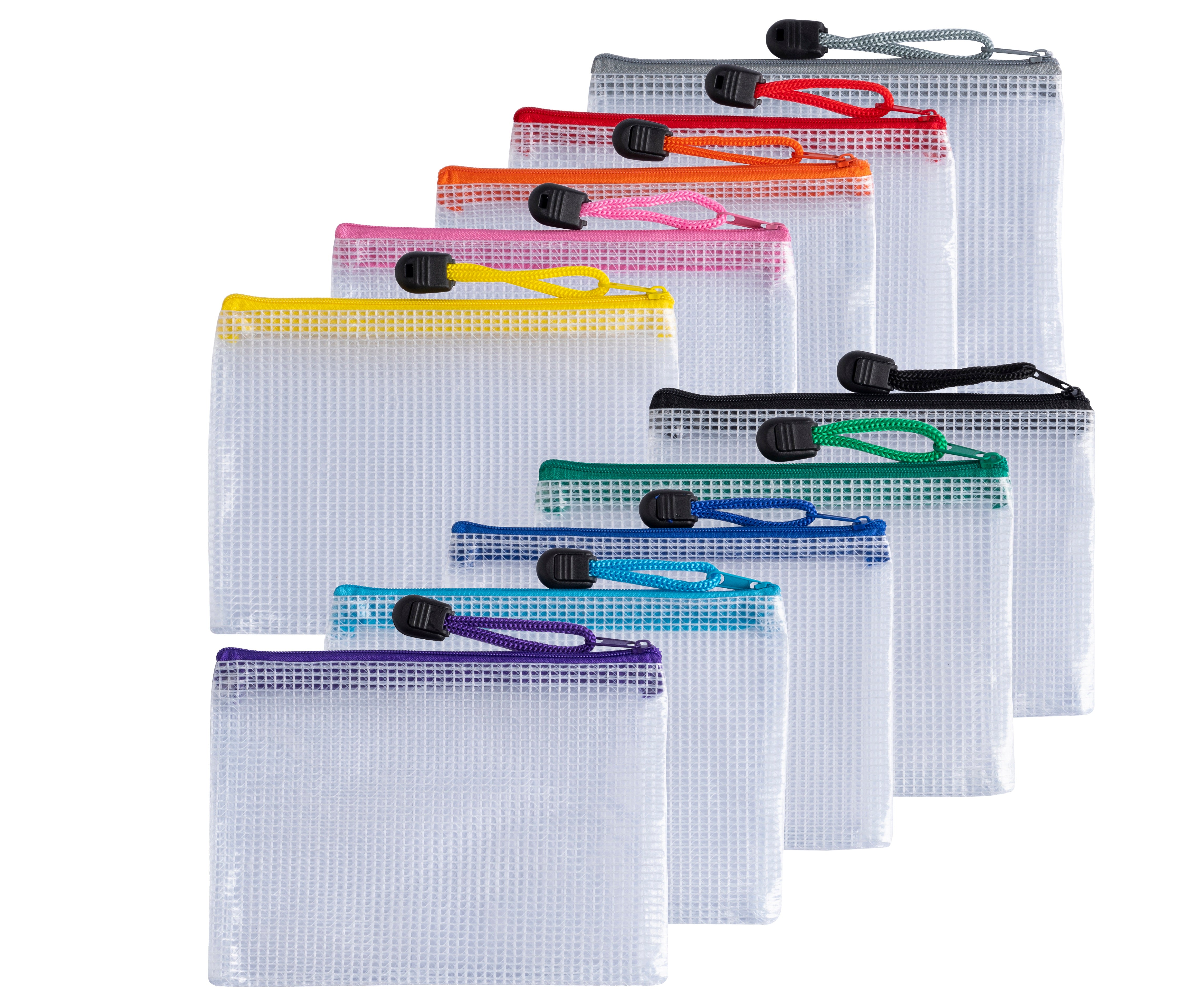 Pack of 10 A6 Assorted PVC Mesh Coloured Zip Bags– Choice Wholesale