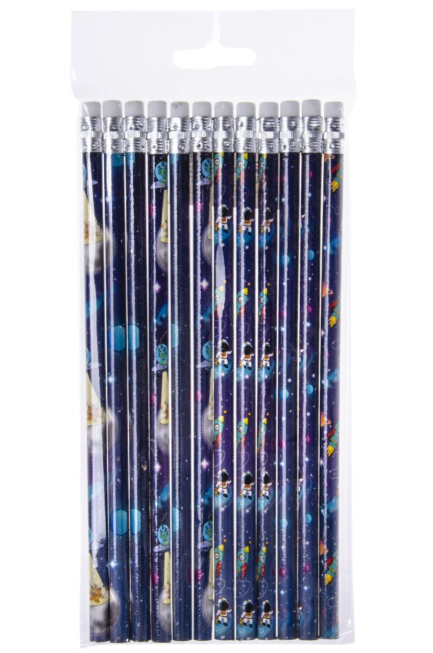 Pack of 12 Space Design Pencils with Eraser