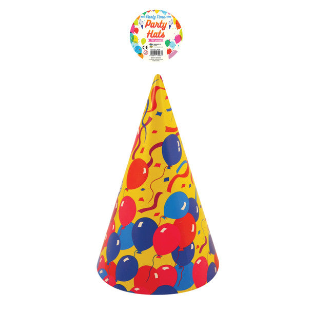 Pack of 144 Colourful Balloons Design Cone Birthday Party Hats