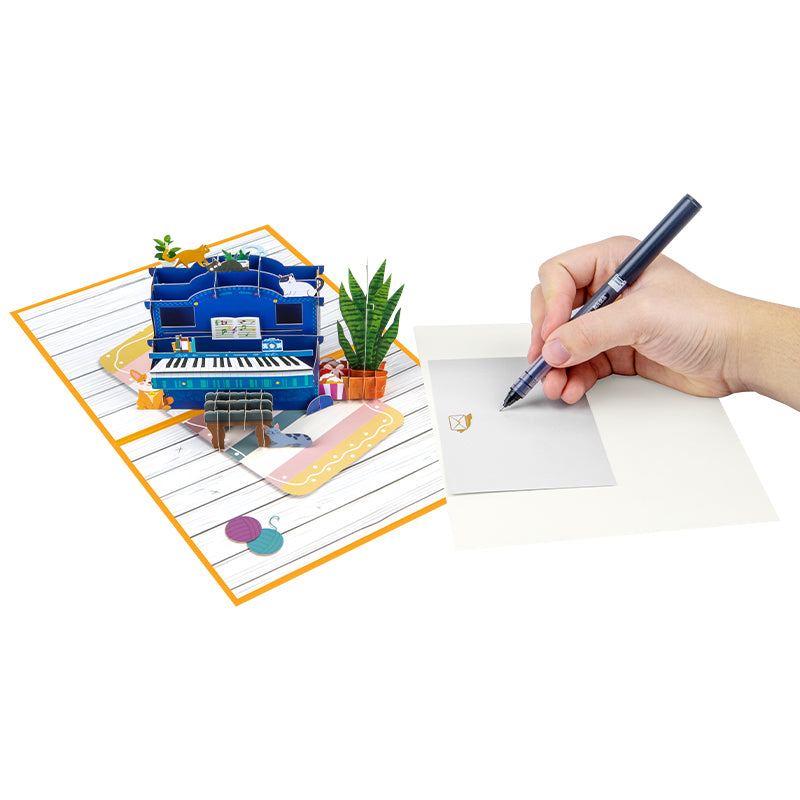 Piano & Cats Scene Whimsical 3D Pop Up Greeting Card