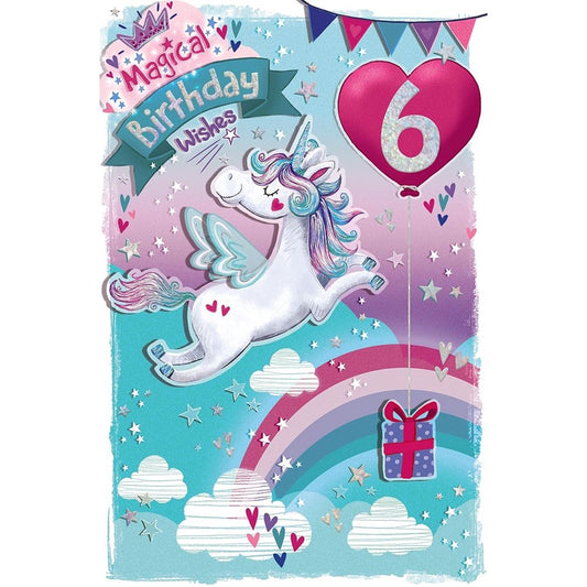 Unicorn & Rainbow 6th Birthday Card