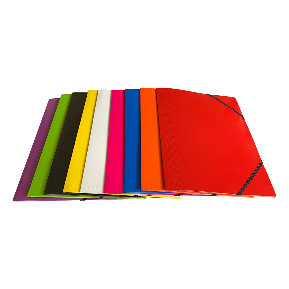 Pack of 12 Janrax A4 Blue Laminated Card 3 Flap Folders with Elastic Closure