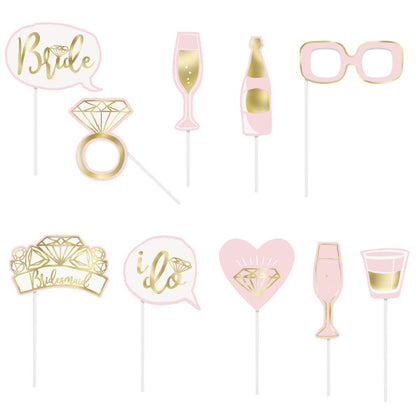 Pack of 10 Pink and Gold Foil Bachelorette Party Photo Booth Props