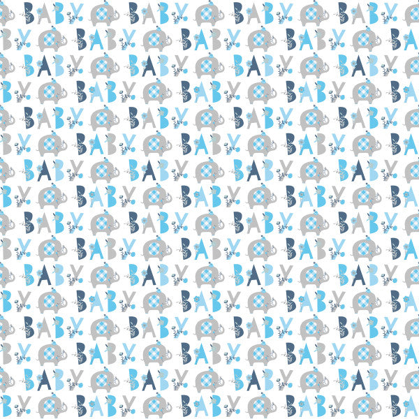 Blue Floral Elephant Gift Wrap 30"x 5ft