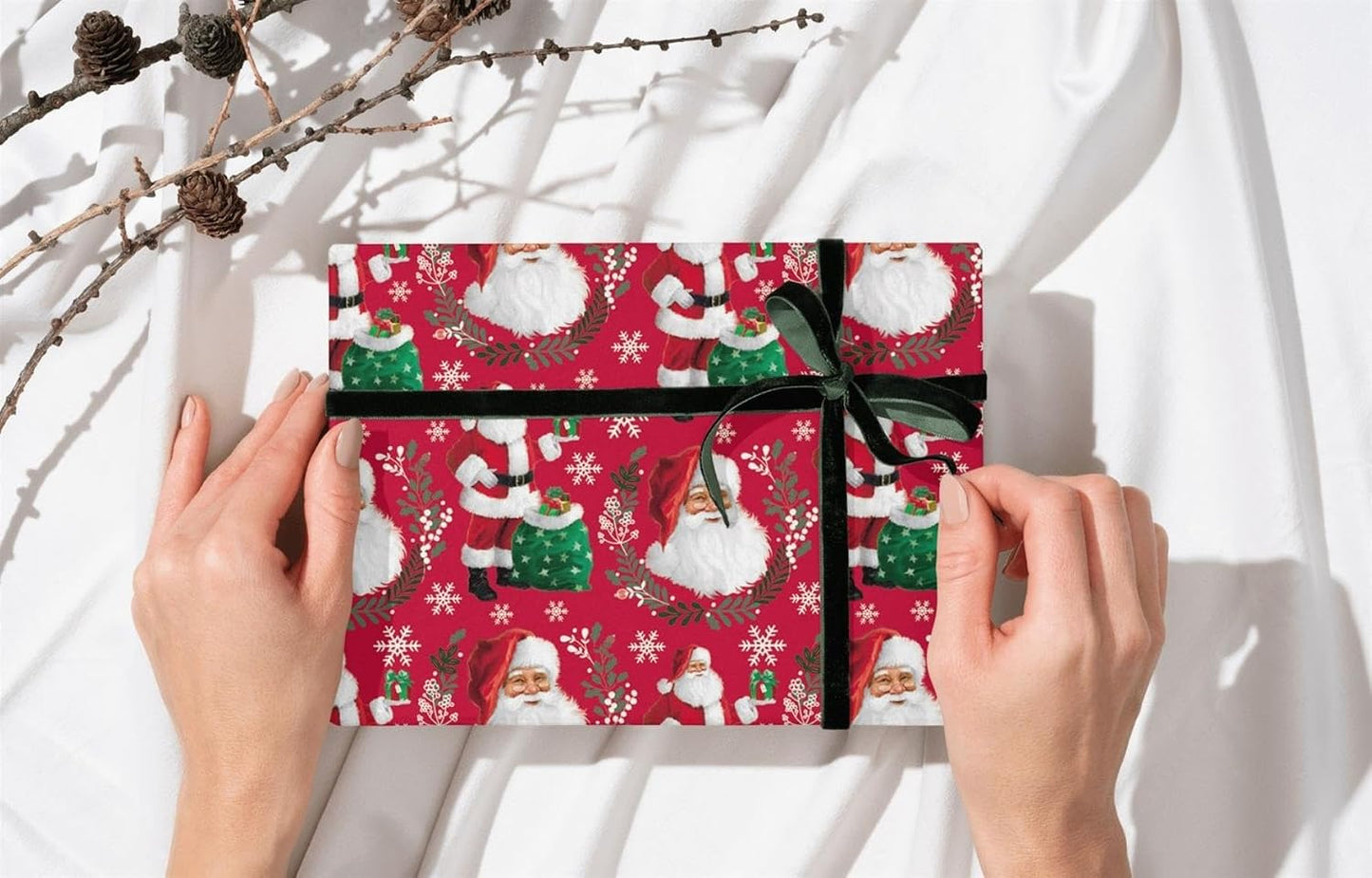 Pack of 8 Santa Snowflake Holly Christmas Gift Wrapping Paper Sheets