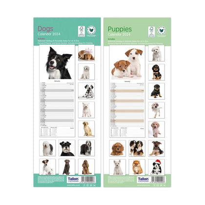 Single 2024 Dogs and Puppies Design Super Slim Calendar