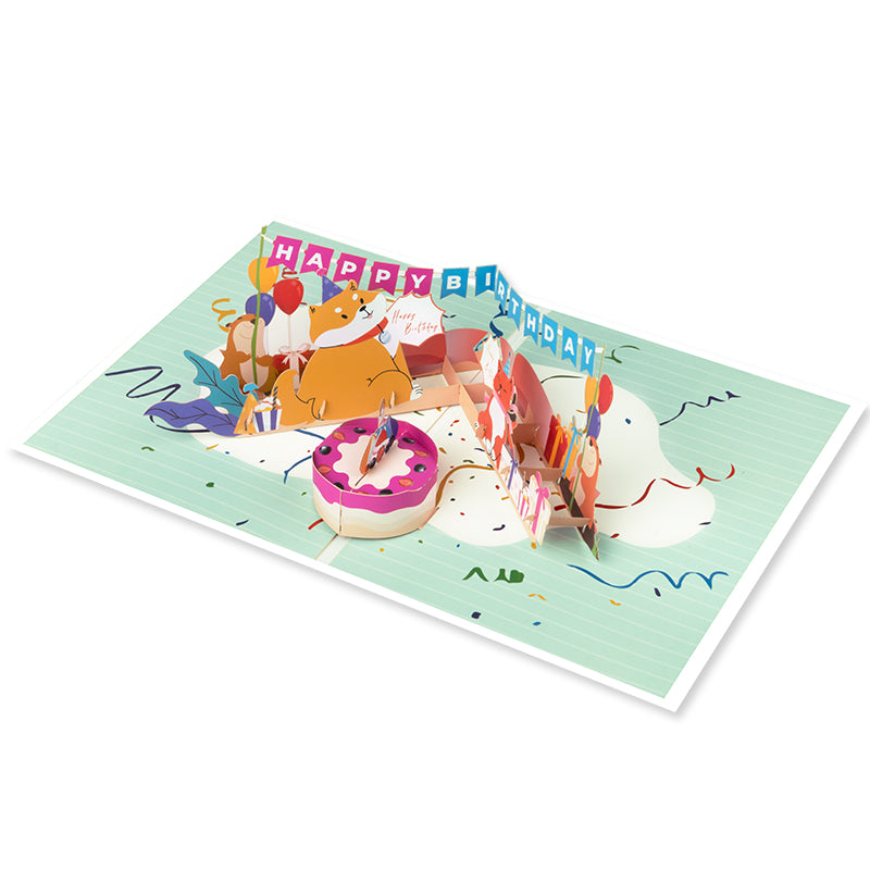 Puppy & Kitty 3D Animal Flag Pop Up Birthday Card