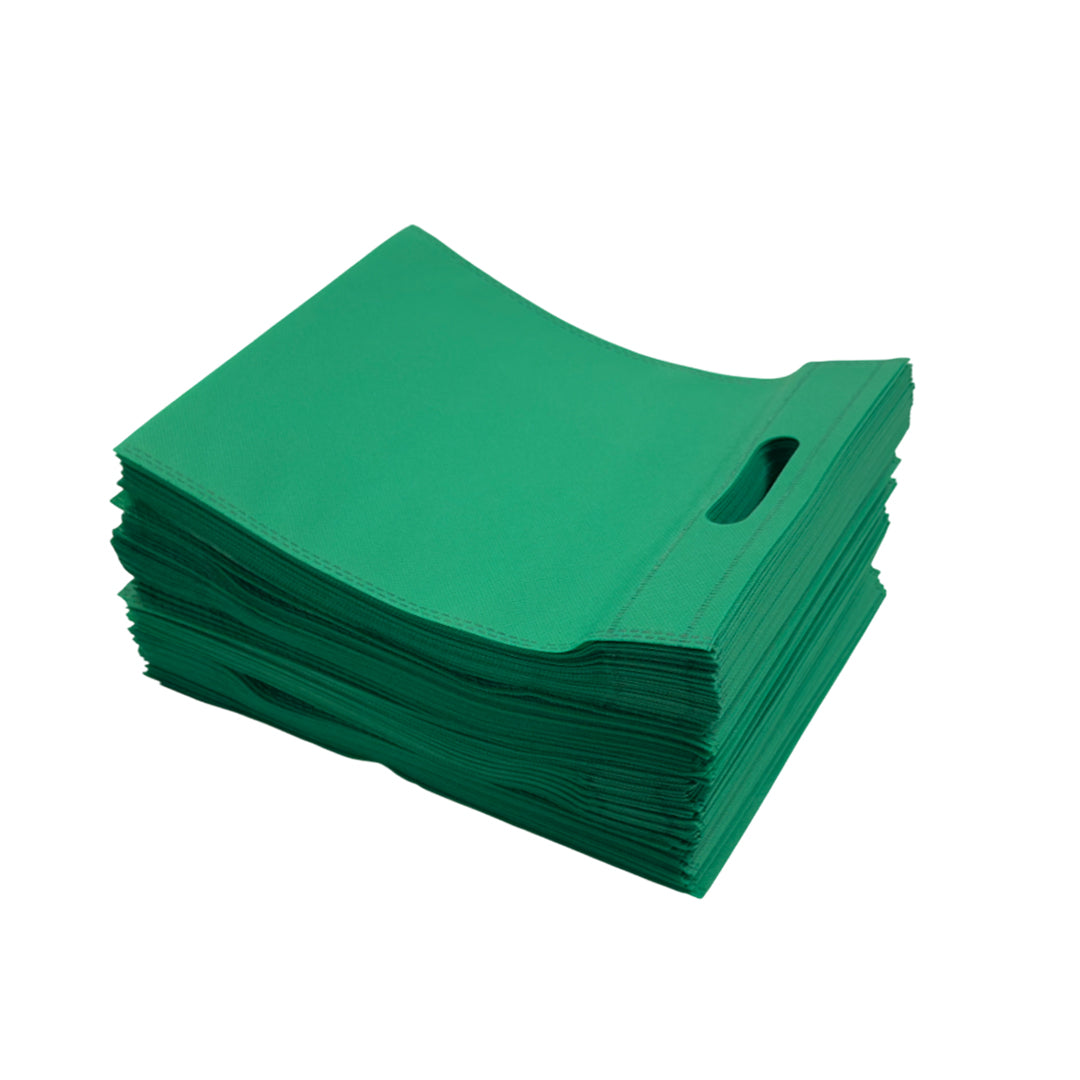 Pack of 100 Dark Green Coloured 30x25cm Non-Woven Patch Handle Bags