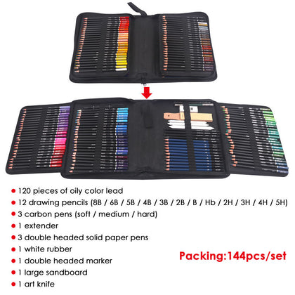 Pack of 144 Quality Drawing Pencil Paint Set in a Case