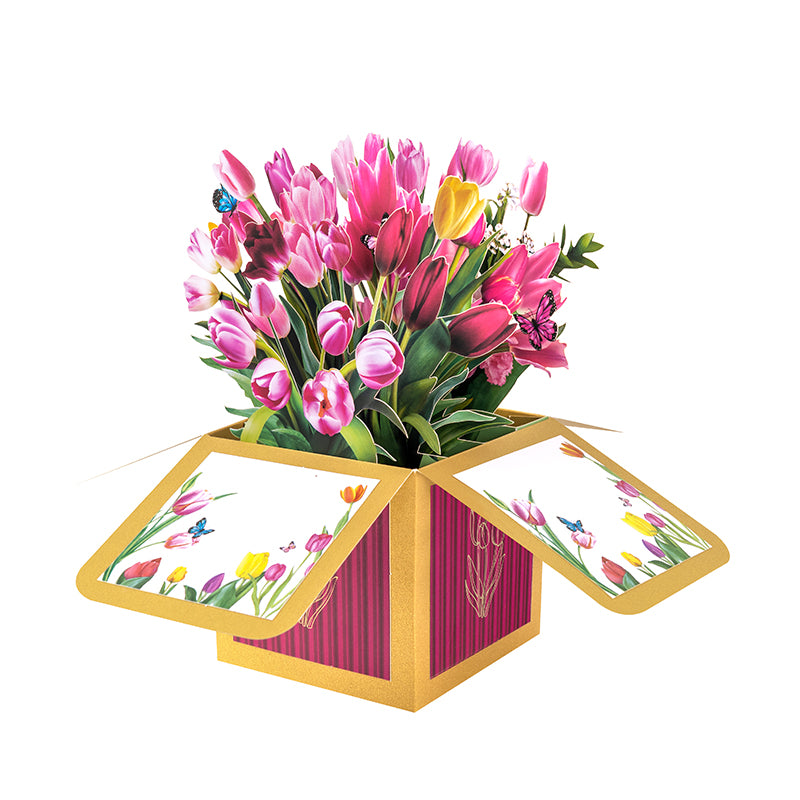 Tulip Beige 3D Pop Up Birthday Box Card - Spring Mother's Day Birthday Mum