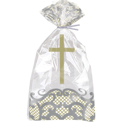 Pack of 20 Fancy Gold Cross Cellophane Bags, 5