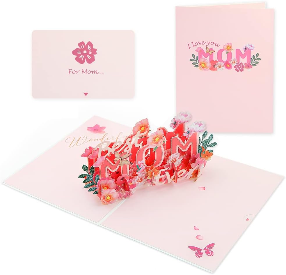 Best MOM Ever Stunning 3D Floral Pop Up Mother's Day Card 