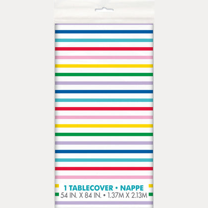 Primary Striped Plastic Table Cover, 54