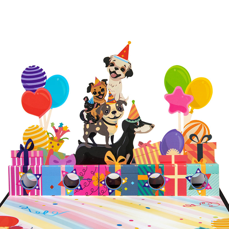 Puppy Party 3D Pop Up Birthday Card with Hidden Gift Card Slot