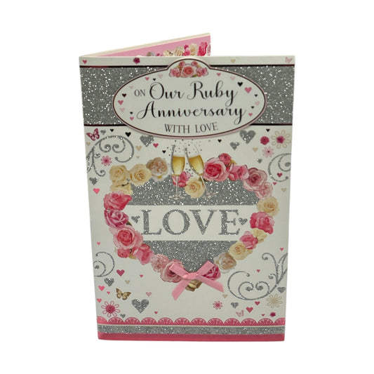 On Our Ruby Anniversary Neutral Traditional Floral Heart Card
