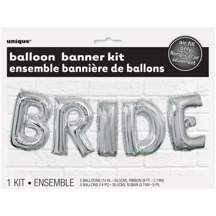 Silver Bride Foil Letter Balloon Banner Kit, 14