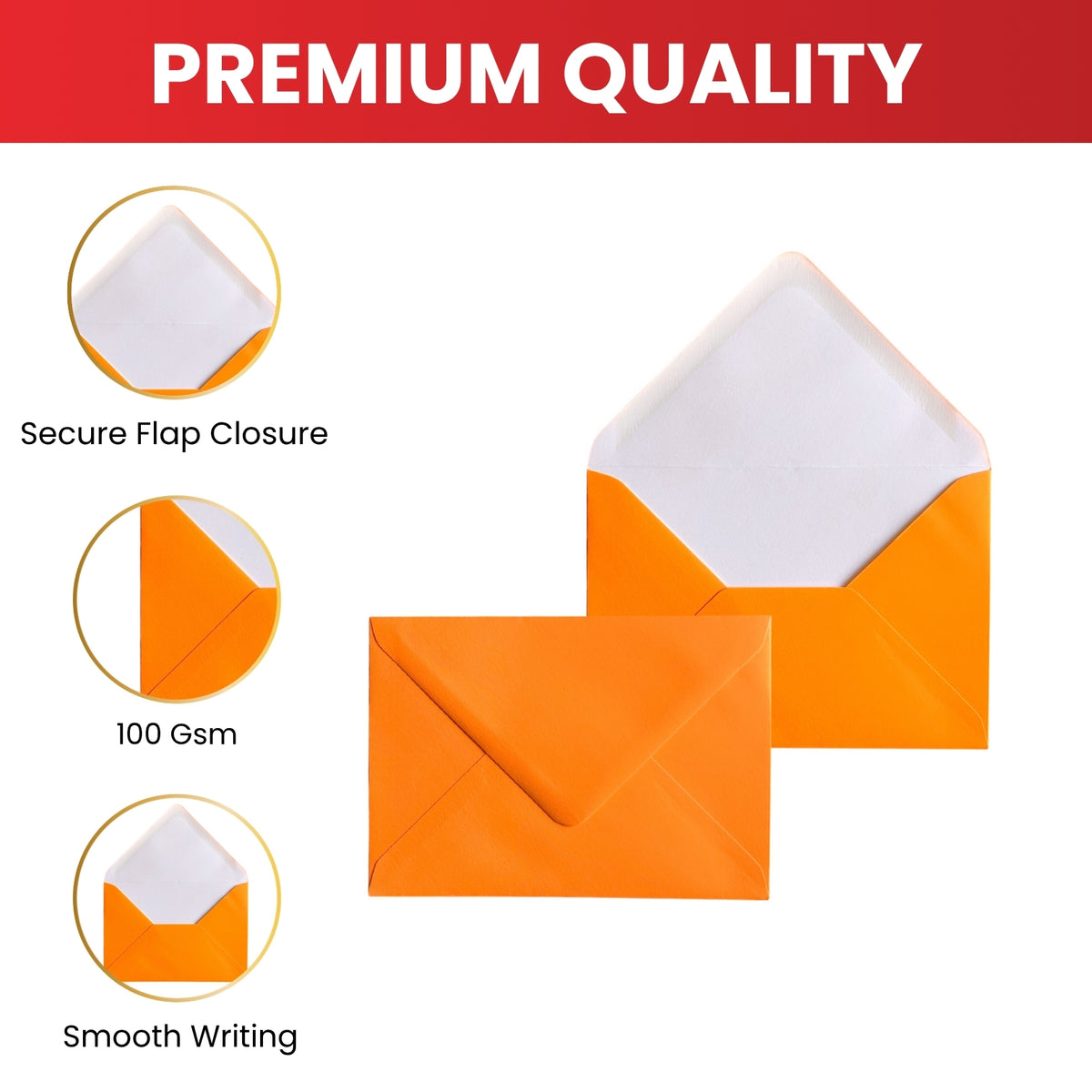 Pack of 50 Vivid Flare Red 133x184mm Gummed Envelopes