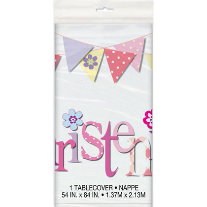 Pink Bunting Christening Rectangular Plastic Table Cover, 54