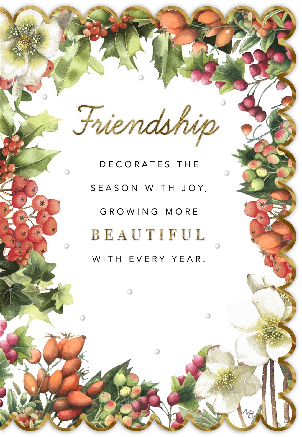 Floral Friendship with Decorative Border Christmas Card