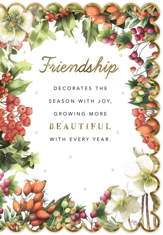 Floral Friendship with Decorative Border Christmas Card