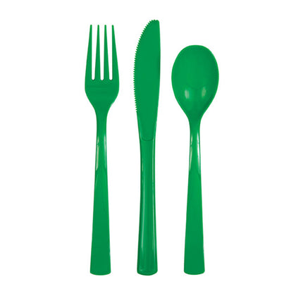 Pack of 18 Emerald Green Solid Assorted Plastic Cutlery