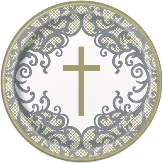 Pack of 8 Fancy Gold Cross Round 9" Dinner Plates