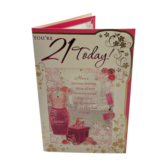 Age 21 Pink Dress and Sandals Design Opacity Birthday Card