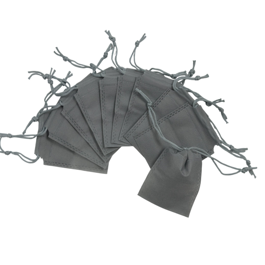 Pack of 25 Grey Coloured 12x9cm Non-Woven Drawstring Bags