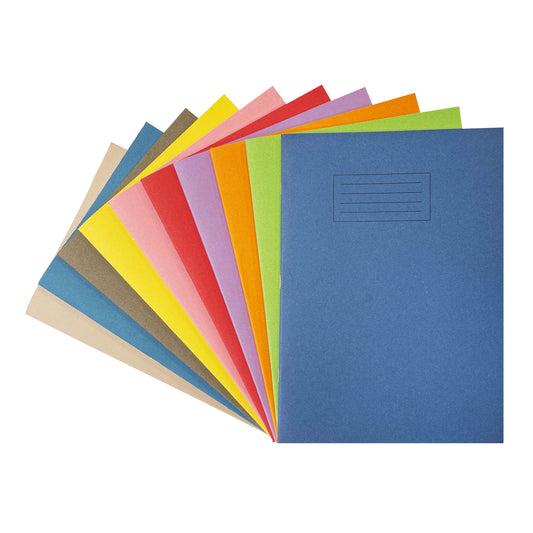 Pack of 10 Janrax A4 Assorted 80 Page Feint Ruled with Margin Exercise Books WF Paper with 225gsm Manilla Cover