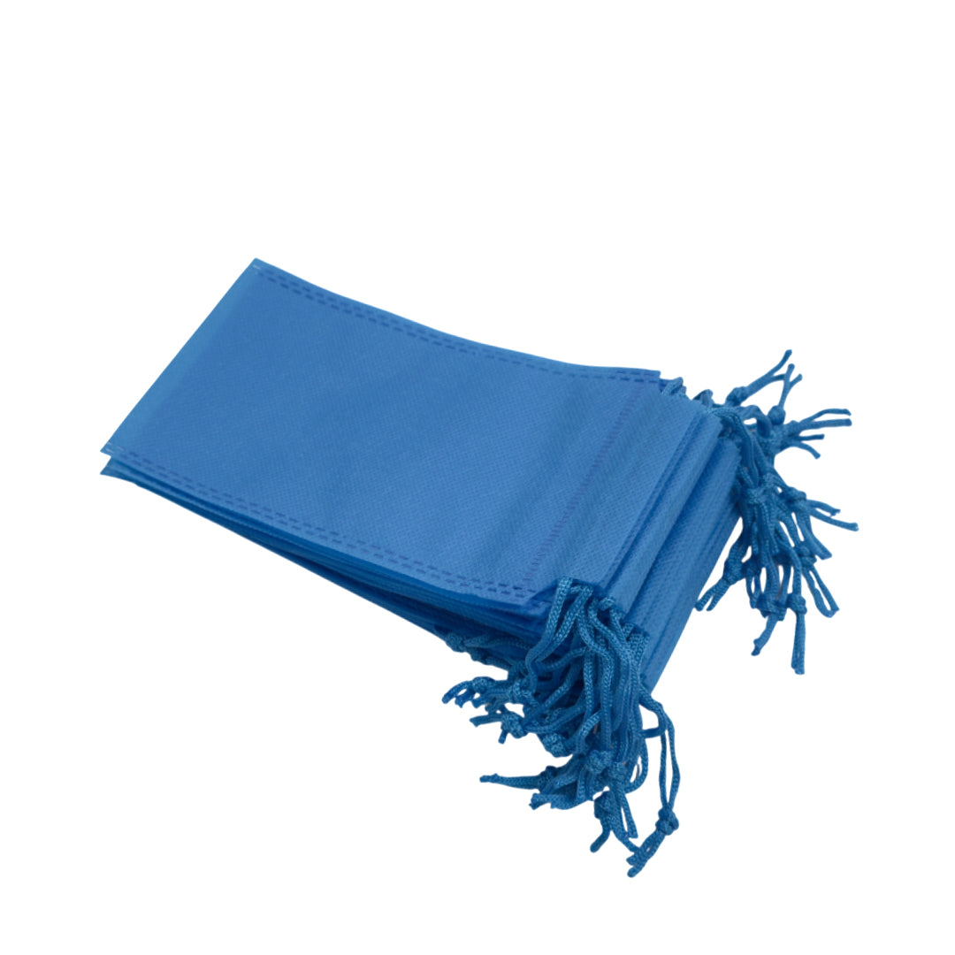 Pack of 100 Light Blue Coloured 19x10cm Non-Woven Drawstring Bags