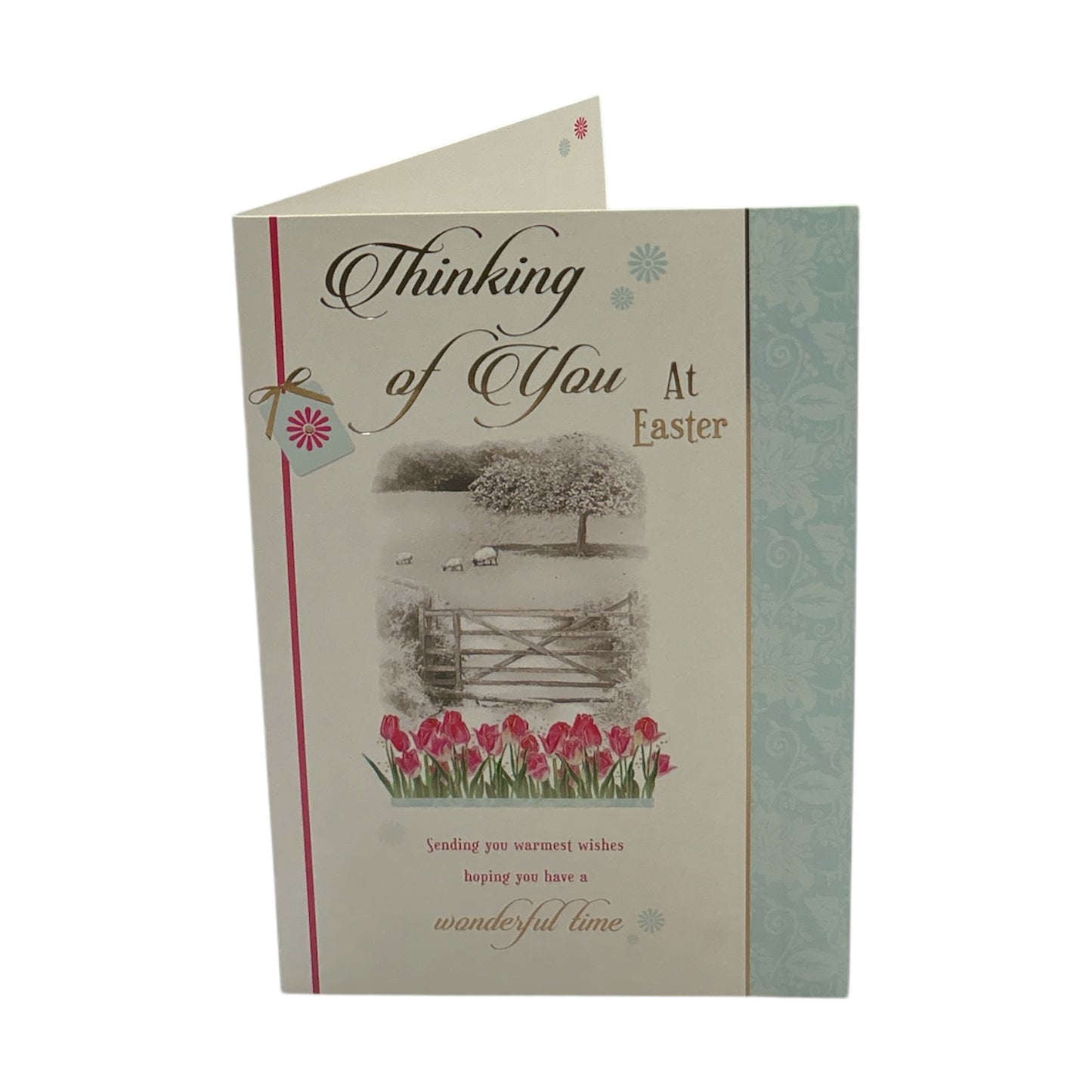 Thinking Of You Wonderful Time Pink Tulips Design Easter Card