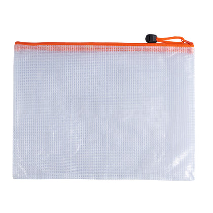 Pack of 12 A5 Orange PVC Mesh Zip Bags