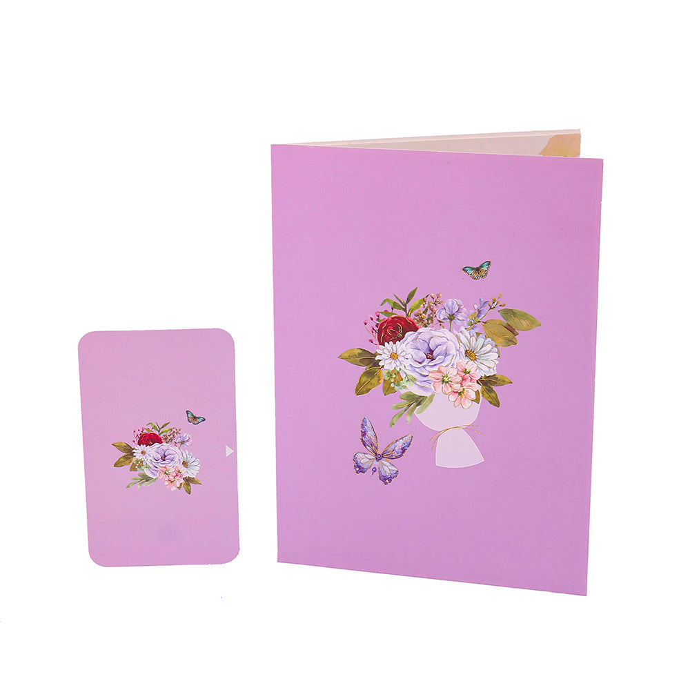 Peach Butterfly and Flowers 3D Pop Up Greeting Card - Birthday Mother Anniversary