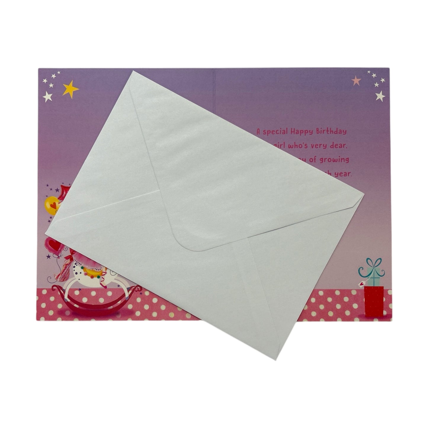 Trendy Pops Girl Sitting on Unicorn Juvenile Open Birthday Card