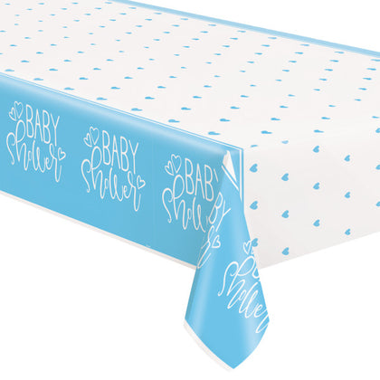 Blue Hearts Baby Shower Rectangular Plastic Table Cover, 54