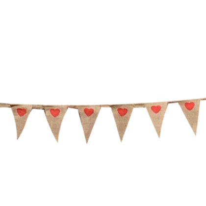Hessian Red Hearts Bunting 10m with 20 Pennants