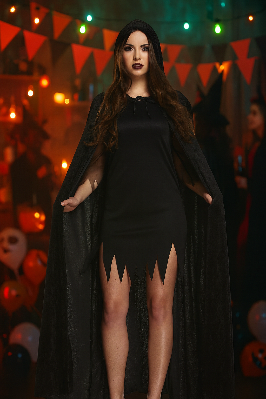 Adult Cape with Hood Black Velvet Fancy Dress Up Costume