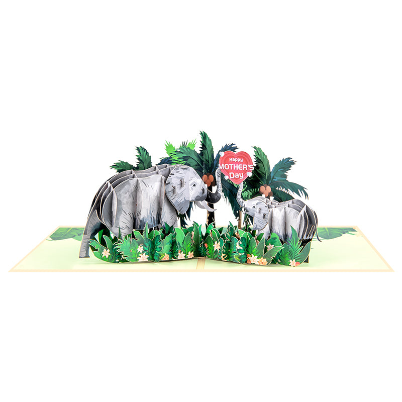 Elephants in Green Foliage Scene Celebrating Mother’s Day 3D Pop Up Card