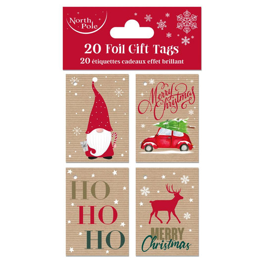 Pack of 20 Christmas Sim Kraft Foil Gift Tags