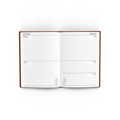 2024 A5 2 Days Per Page Burgundy Desk Diary